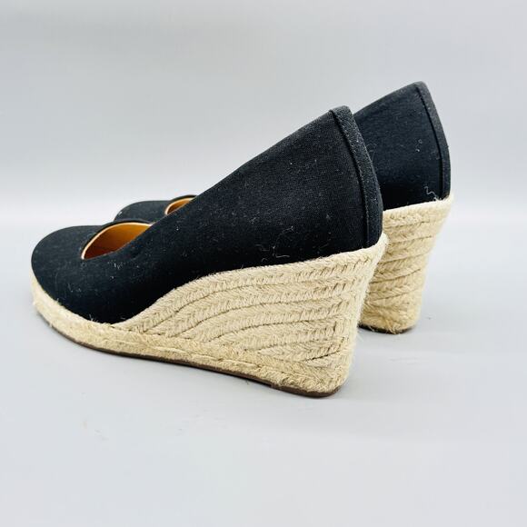 J Crew Shoes Womens 7 Black Espadrille Wedge Slip On Canvas Platform Summer NEW - Picture 5 of 11